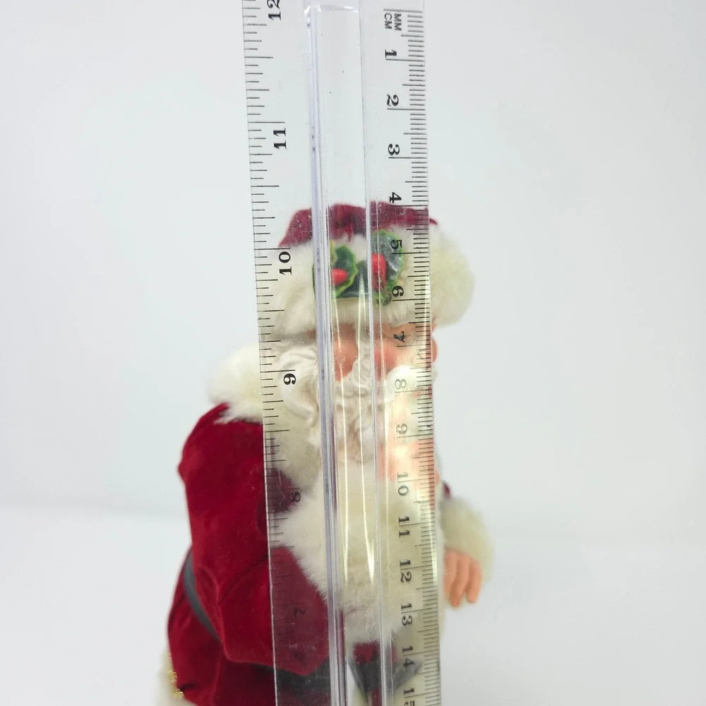 Vintage‎ Style Shushing Santa Claus Figurine Red Velvet Suit Faux Fur 11.5